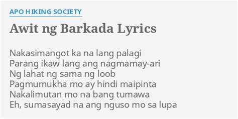Apo Hiking Society – Awit Ng Barkada Lyrics .